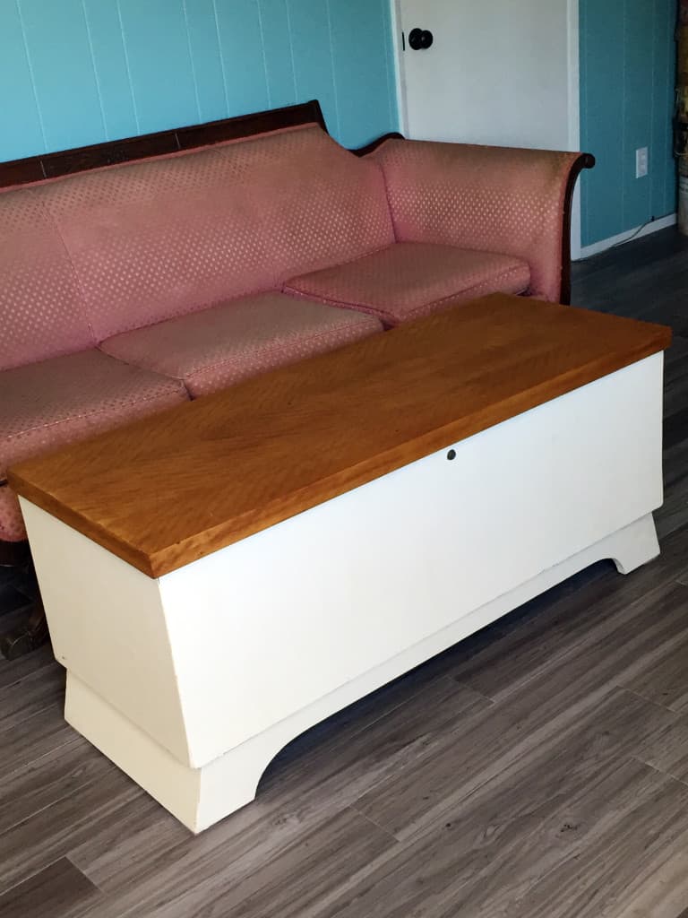 Cedar chest makeover - The finished chest in place as a coffee table.