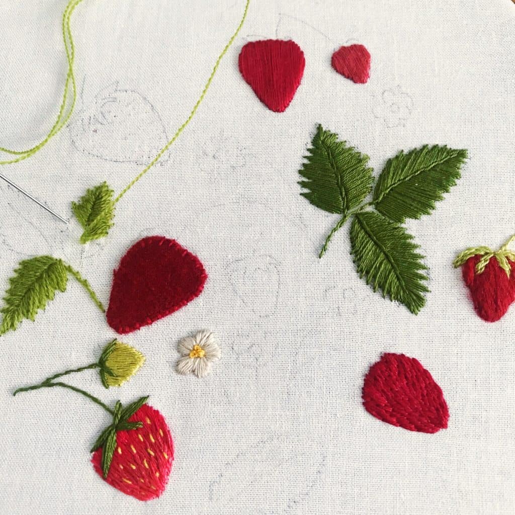 strawberry embroidery sampler